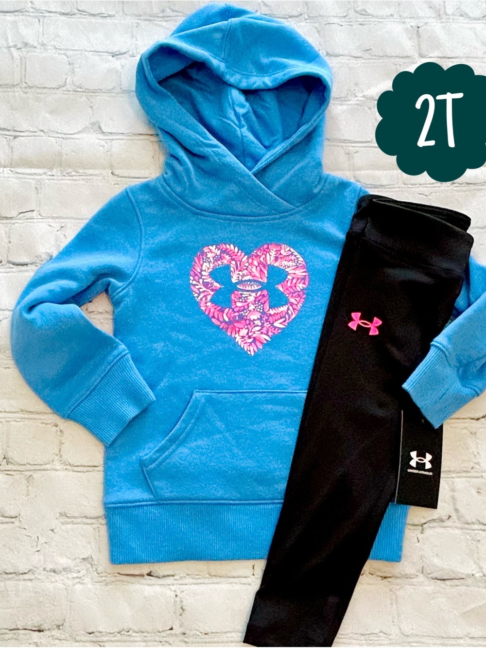 NWT Under Armour Blue Hoodie & Matching Leggings - Pink Accents (Size 2T)